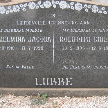 LUBBE Roedolph Gideon 1905-1970 &amp; Wilhelmina Jacoba 1910-1999