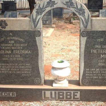 LUBBE Pieter Ignatius Michael 1867-1965 &amp; Carolina Fredrika 1891-1960