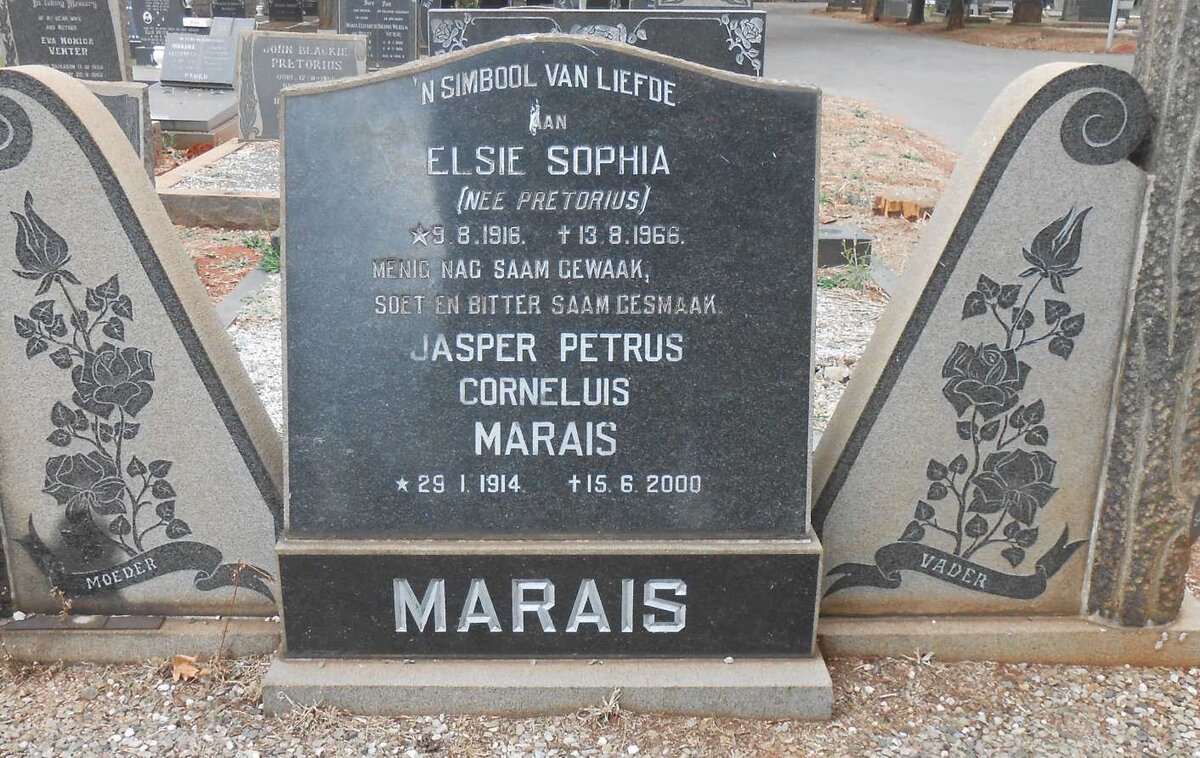 MARAIS Jasper Petrus Corneluis 1914-2000 &amp; Elsie Sophia PRETORIUS 1916-1966