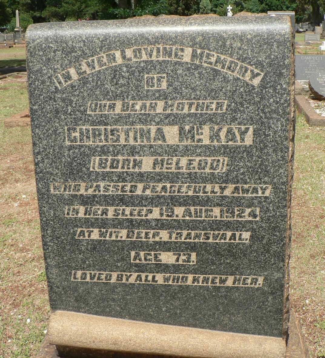 McKAY Christina nee McLEOD -1924