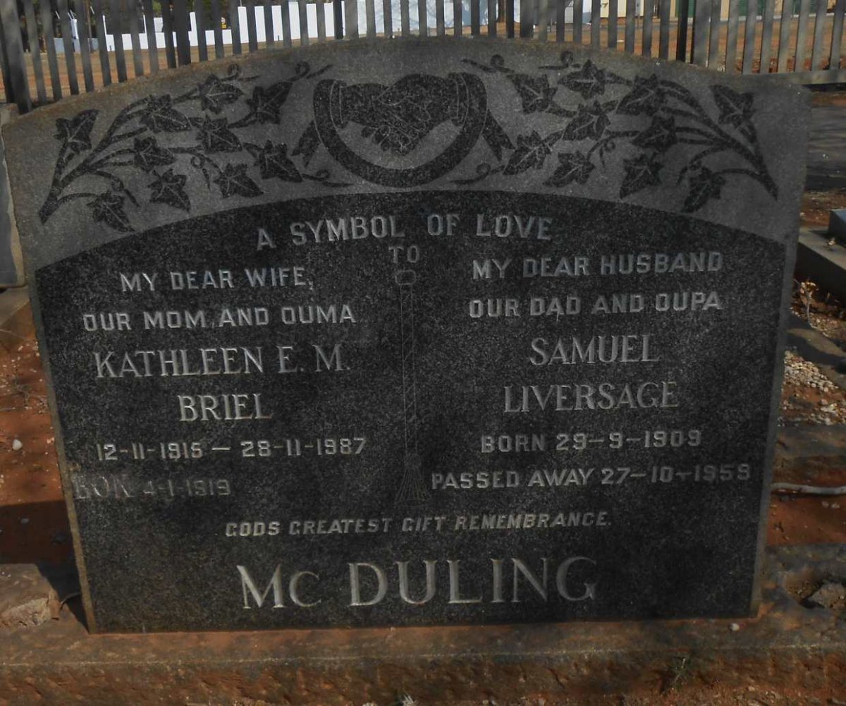 McDULING Samuel Liversage 1909-1959 &amp; Kathleen E.M. BRIEL 1915-1987