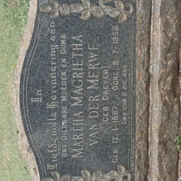 MERWE Martha Magrietha, van der nee DREYER 1887-1958