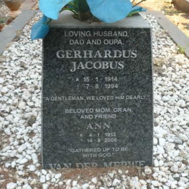 MERWE Gerhardus Jacobus, van der 1914-1994 &amp; Ann 1913-2006