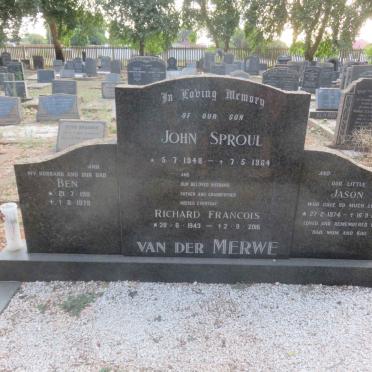 MERWE Ben, van der 1911-1979 :: VAN DER MERWE Richard Francois 1943-2016 :: VAN DER MERWE John Sproul 1948-1964