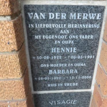 MERWE Hennie, van der 1922-1991 &amp; Barbara 1922-2008