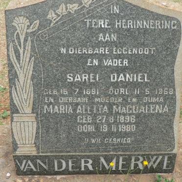 MERWE Sarel Daniel, van der 1891-1958 &amp; Maria Aletta Magdalena 1896-1980