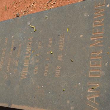 MERWE Wilhelmina, van der 1921-1966