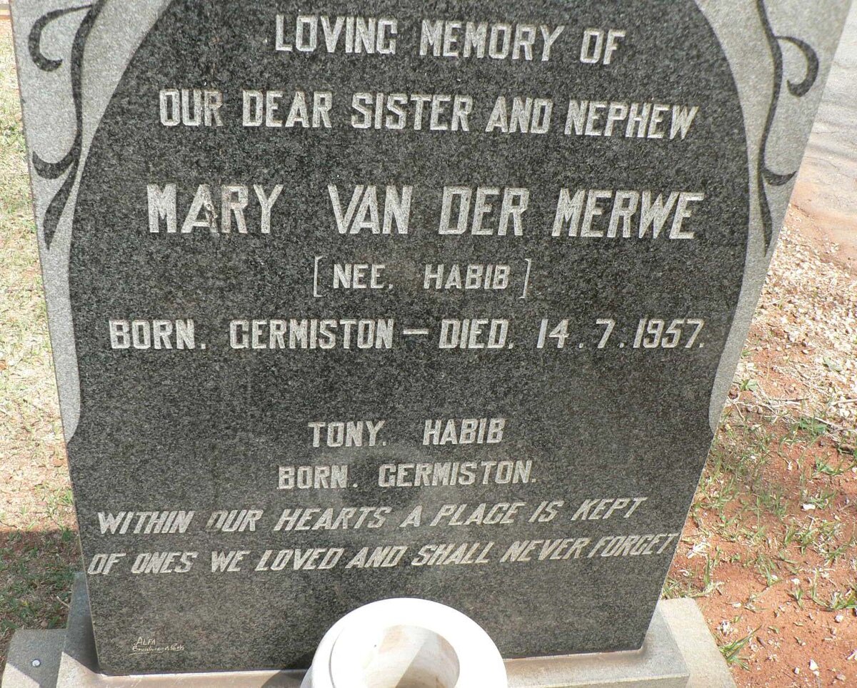 MERWE Mary, van der nee HABIB -1957 :: HABIB Tony