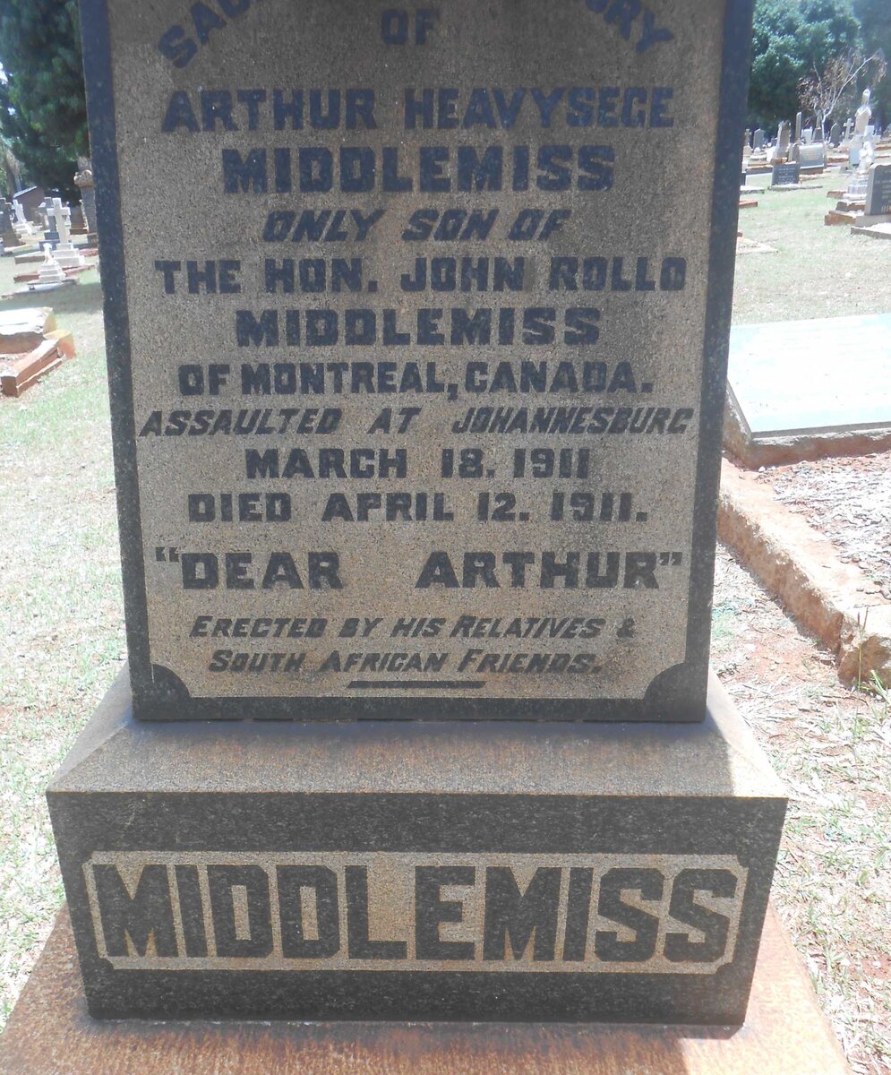 MIDDLEMISS Arthur Heavysege 1911-1911
