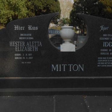 MITTON Iddo 1912-1968 &amp; Hester Alettta Elizabeth 1917-2007