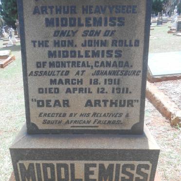 MIDDLEMISS Arthur Heavysege 1911-1911