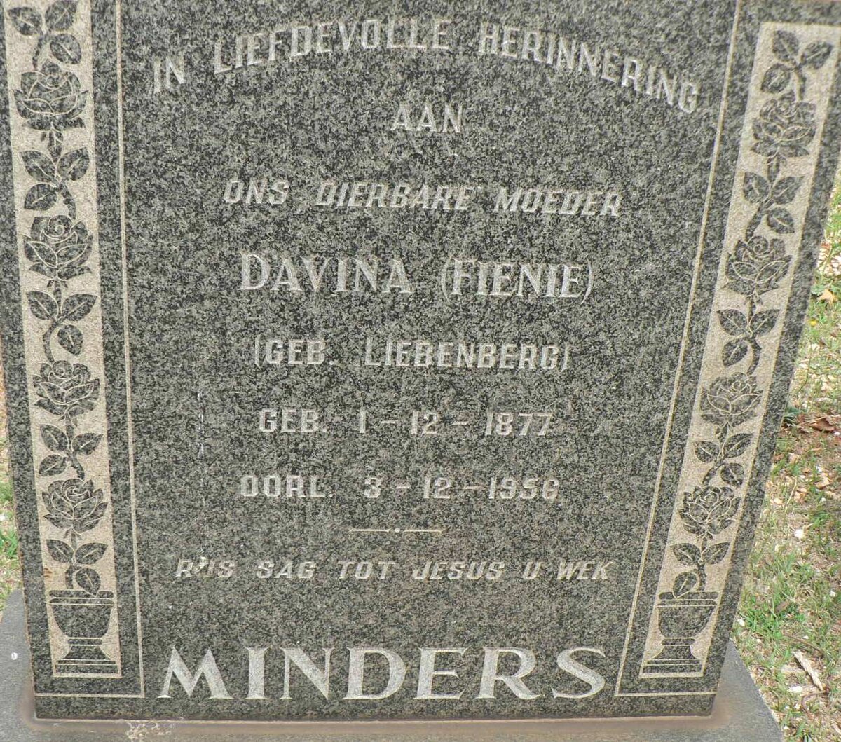 MINDERS Davina nee LIEBENBERG 1877-1956
