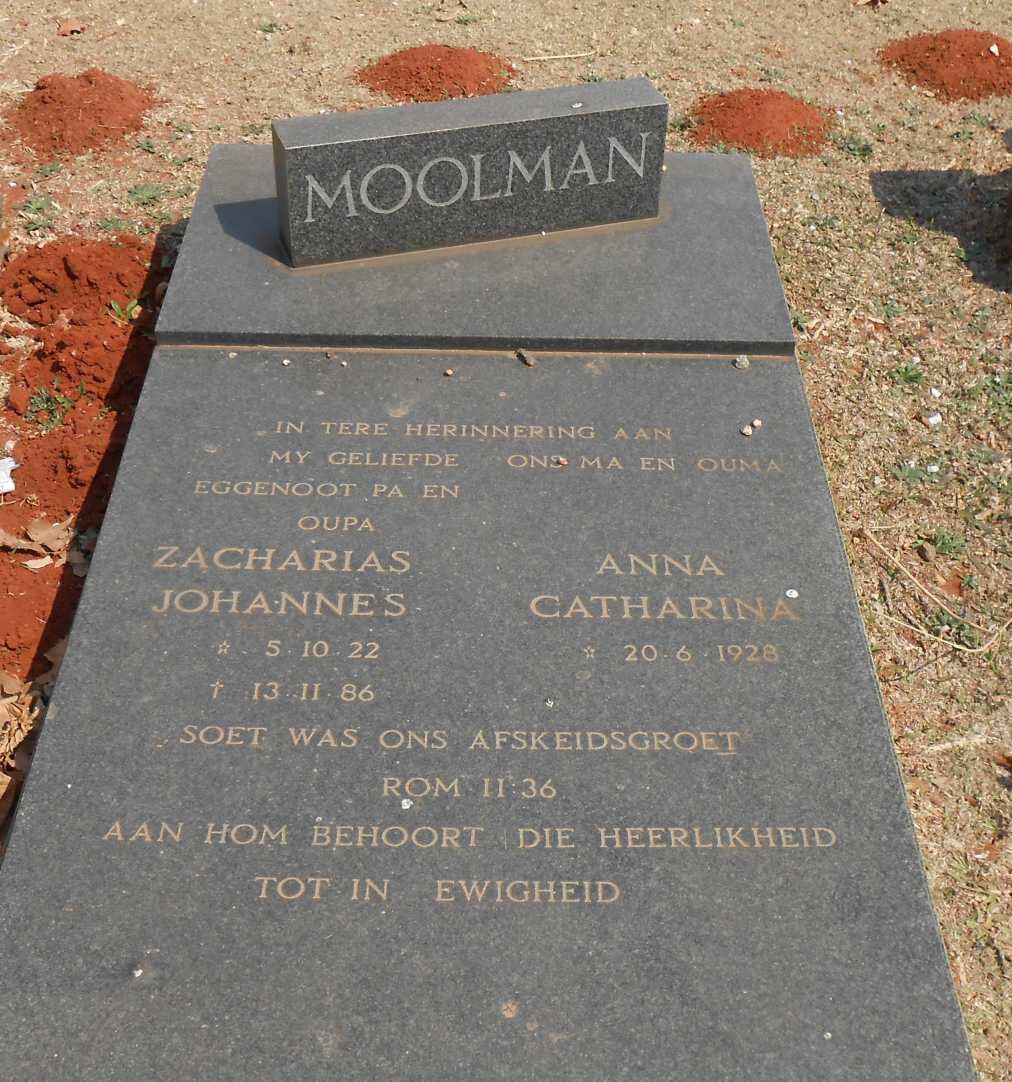 MOOLMAN Zacharias Johannes 1922-1986 &amp; Anna Catharina 1928-