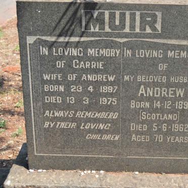 MUIR Andrew 1891-1962 &amp; Carrie 1897-1975