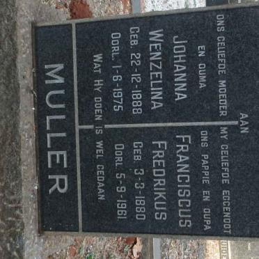 MULLER Franciscus Fredrikus 1880-1961 &amp; Johanna Wenzelina 1888-1975