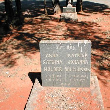 MULDER Anna Katrina 1859-1943 :: DU PLESSIS Katrina Johanna 1882-1920