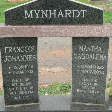 MYNHARDT Francois Johannes 1918-2003 &amp; Martha Magdalena 1922-2010