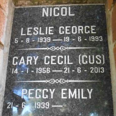 NICOL Leslie George 1939-1993 :: NICOL Gary Cecil 1956-2013 :: NICOL Peggy Emily 1939-