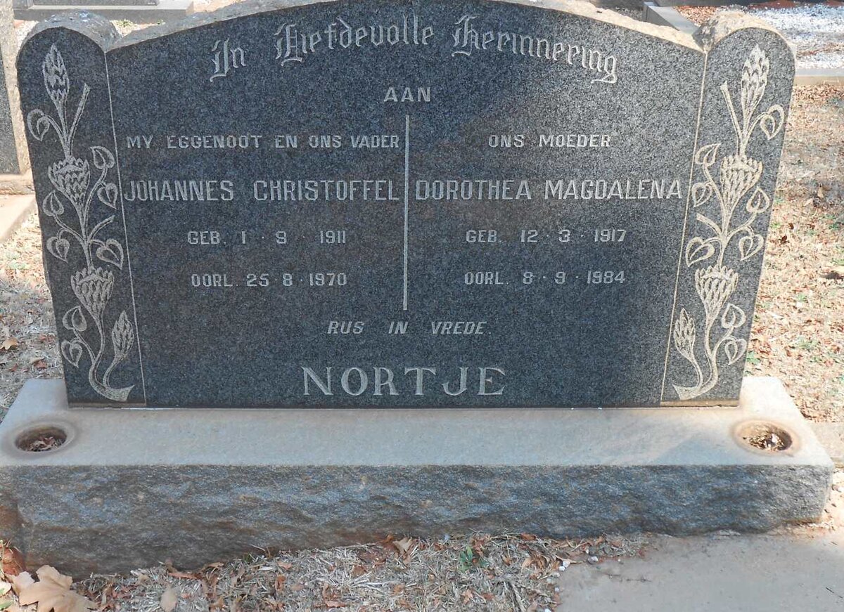 NORTJE Johannes Christoffel 1911-1970 &amp; Dorothea Magdalena 1917-1984
