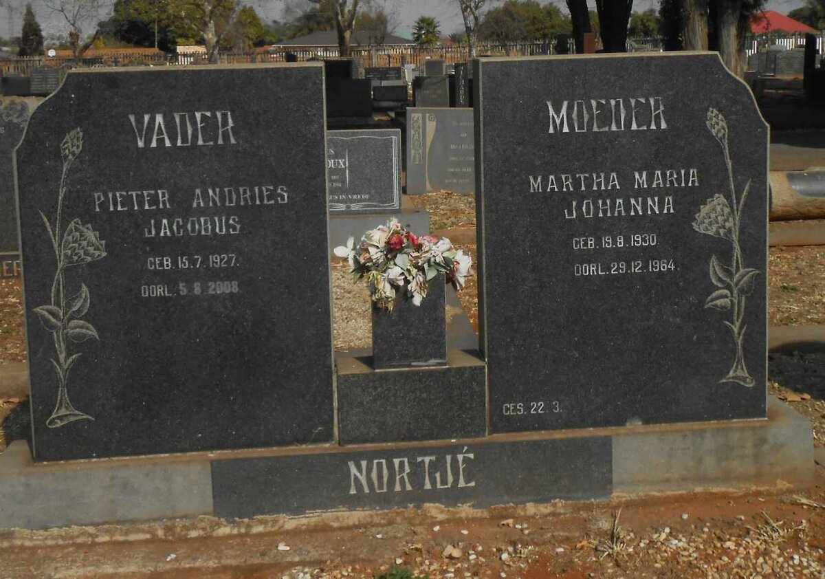 NORTJÉ Pieter Andries Jacobus 1927-2008 &amp; Martha Maria Johanna 1930-1964