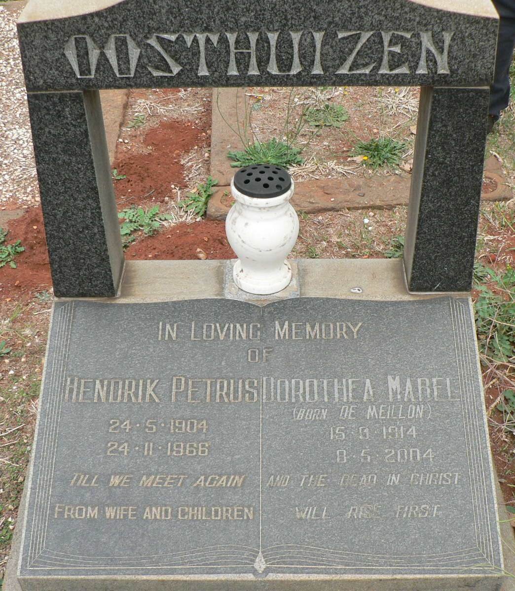 OOSTHUIZEN Hendrik Petrus 1904-1966 &amp; Dorothea Marel DE MEILLON 1914-2004