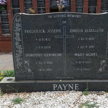 PAYNE Frederick Joseph 1872-1979 &amp; Emelia Elizabeth 1897-1987