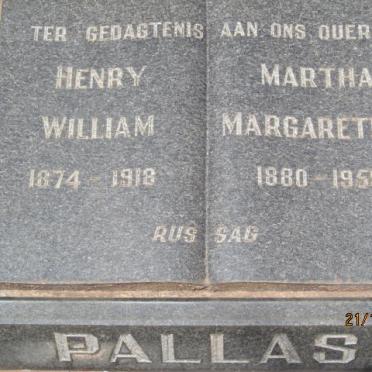 PALLAS Henry William 1874-1918 &amp; Martha Margaretha 1880-1959