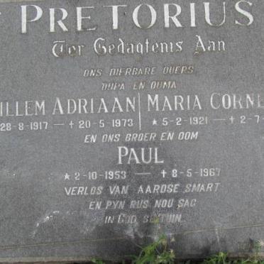 PRETORIUS Willem Adriaan 1917-1973 &amp; Maria Cornelia 1921-1992 :: PRETORIUS Paul 1953-1967