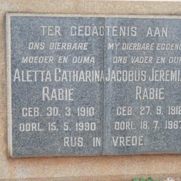 RABIE Jacobus Jeremias 1912-1967 &amp; Aletta Catharina 1910-1990