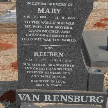 RENSBURG Reuben, van 1915-1998 &amp; Mary 1918-1997