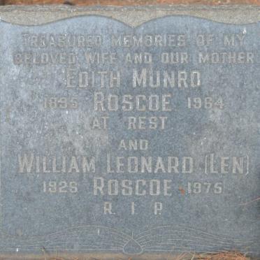 ROSCOE Edith Munro 1895-1964 :: ROSCOE William Leonard 1926-1975