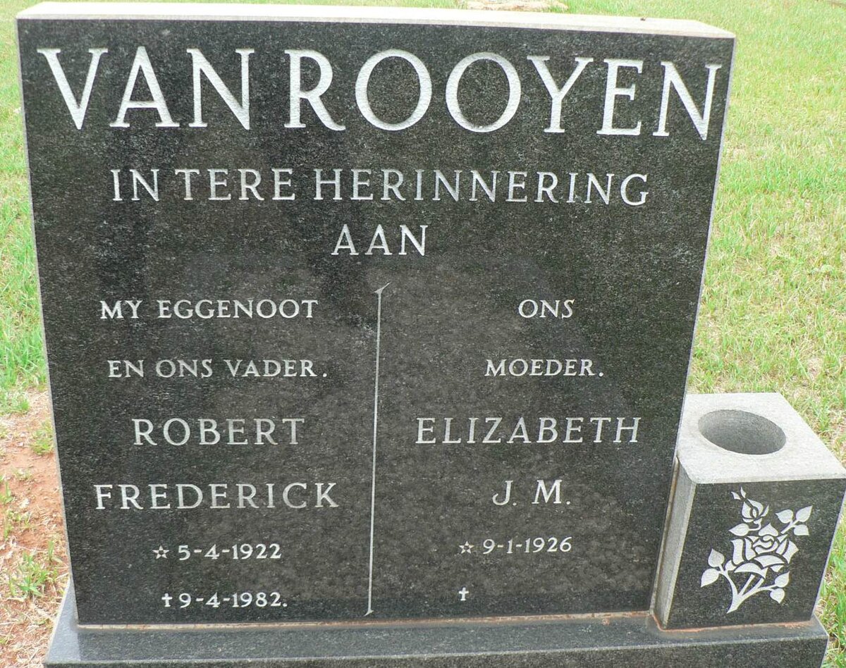 ROOYEN Robert Frederick, van 1922-1982 &amp; Elizabeth J.M. 1926-