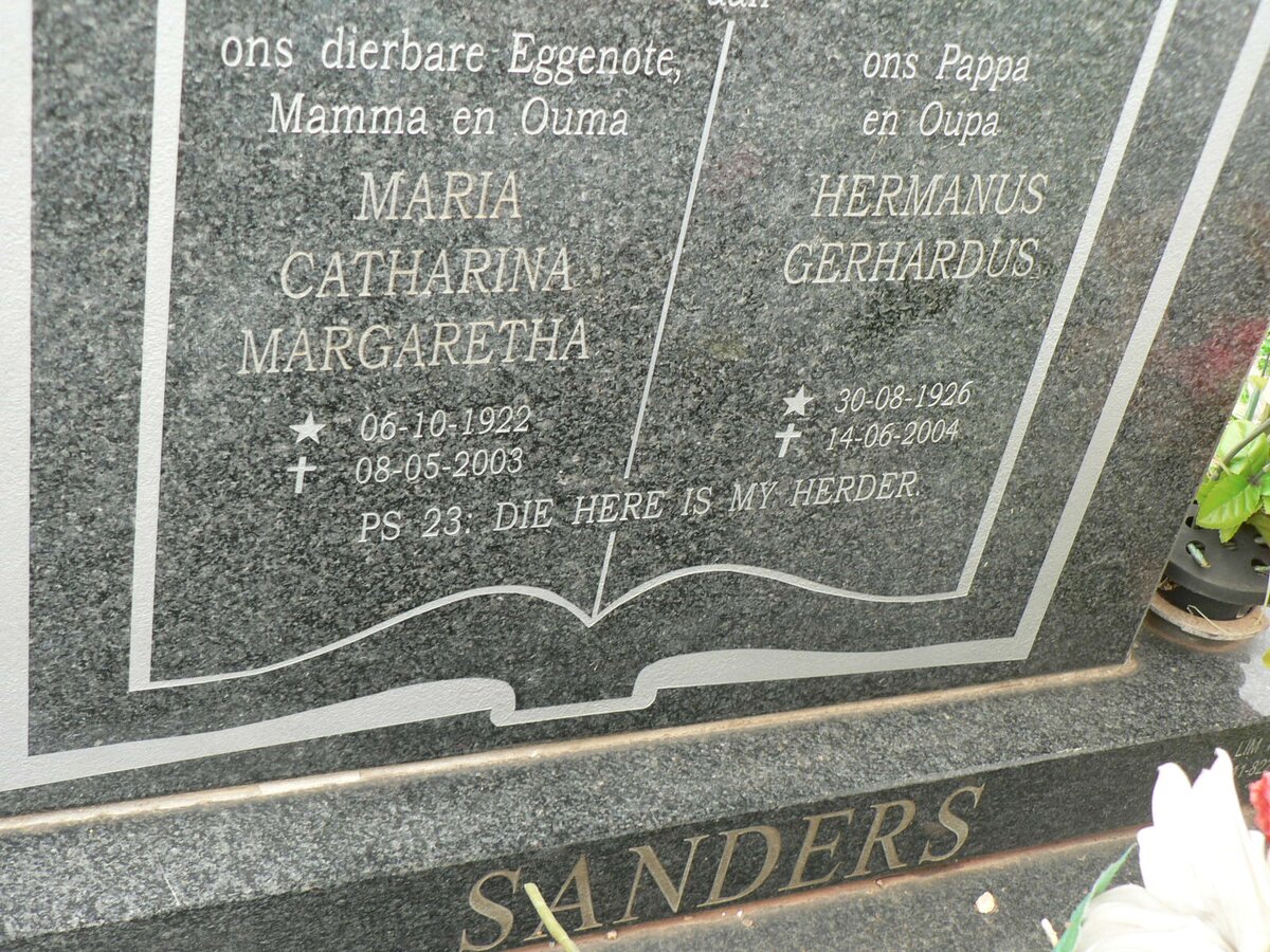 SANDERS Hermanus Gerhardus 1926-2004 &amp; Maria Catharina Margaretha 1922-2003