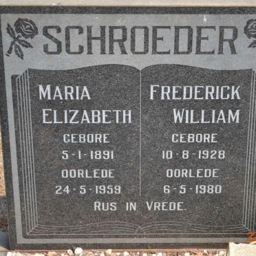SCHROEDER Frederick William 1928-1980 &amp; Maria Elizabeth 1891-1959