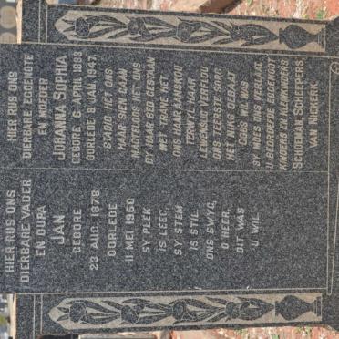 SCHOEMAN Jan 1878-1960 &amp; Johanna Sophia 1883-1947