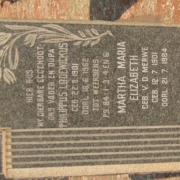 SCHALKWYK Philippus Lodewickus 1901-1962 &amp; Martha Maria Elizabeth V.D. MERWE 1901-1984