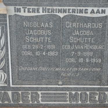 SCHUTTE Nicolaas Jacobus 1891-1963 &amp; Gerthardus Jacoba J. van RENSBURG 1899-1959