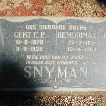 SNYMAN Gert C.P. 1878-1938 &amp; Hendrina C.J. 1881-1959