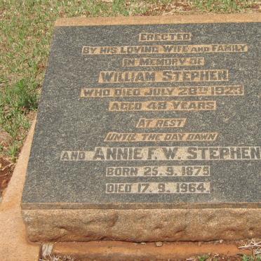 STEPHEN William -1923 &amp; Annie F.W. 1875-1964