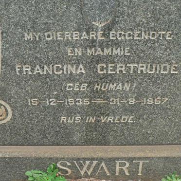SWART Francina Gertruide nee HUMAN 1935-1957