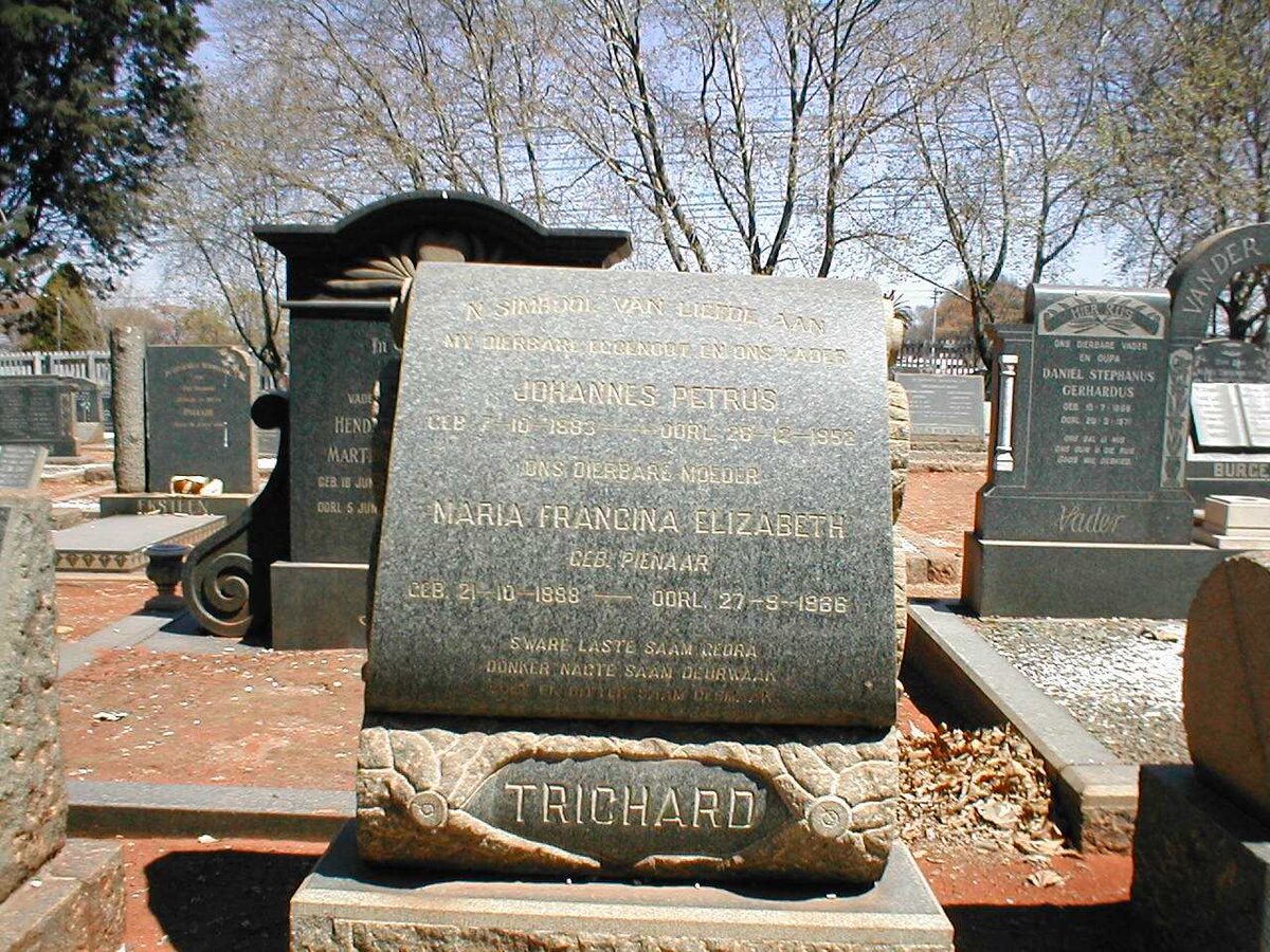 TRICHARD Johannes Petrus 1893-1952 &amp; Maria Francina Elizabeth PIENAAR 1898-1966