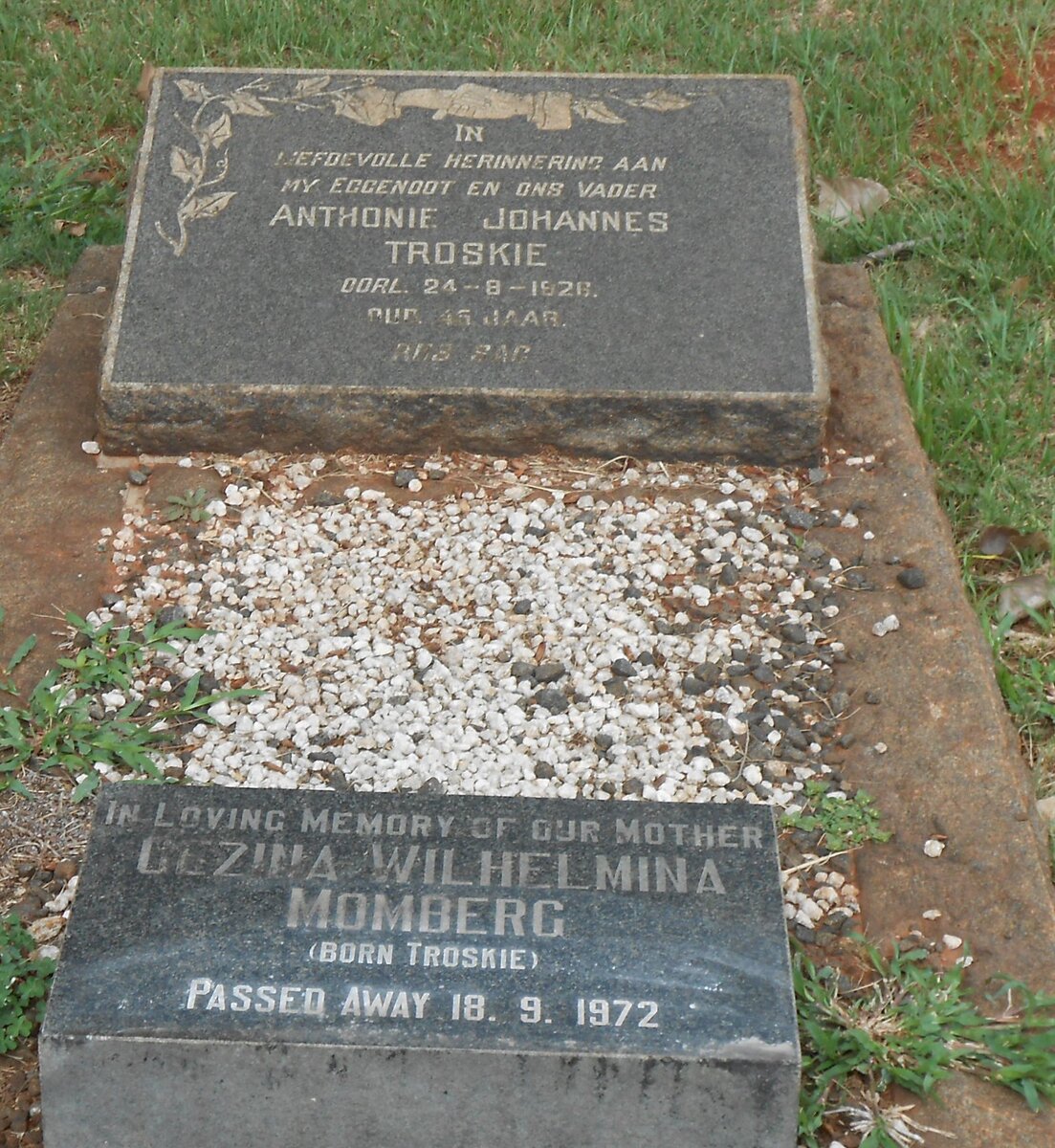TROSKIE Anthonie Johannes -1926 :: MOMBERG Gezina Wilhelmina nee TROSKIE -1972