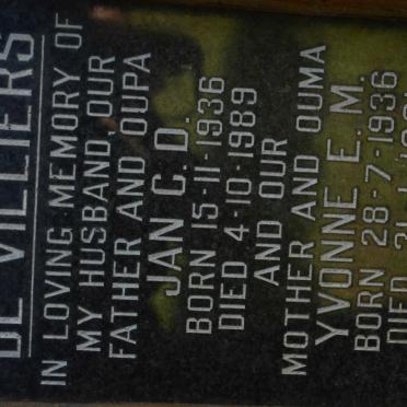 VILLIERS Jan C.D., de 1936-1989 &amp; Yvonne E.M. 1936-1991