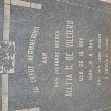 VILLIERS Aletta C., de 1862-1954 :: McGOWN Wilhelmina Johanna 1883-1970