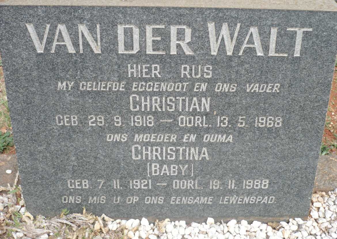WALT Christian, van der 1918-1968 &amp; Christina 1921-1988