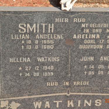 WATKINS Abelina Jacoba -1965 :: WATKINS John Andrew 1905-1966 :: SMITH Lilian Angelene 1955-1980 :: WATKINS Helena 1940-1999