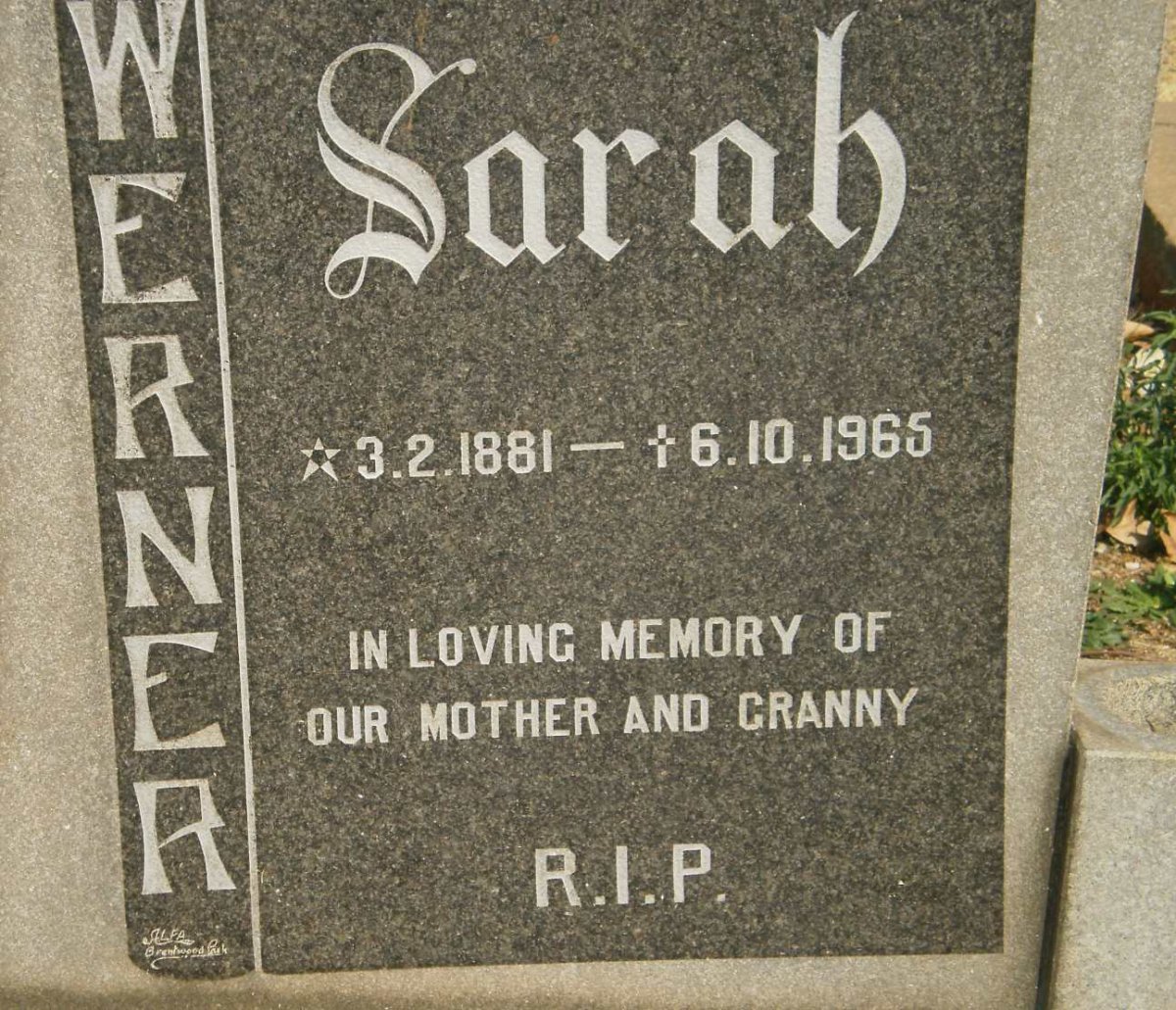 WERNER Sarah 1881-1965