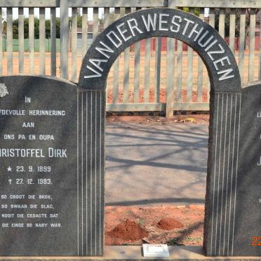 WESTHUIZEN Christoffel Dirk, van der 1899-1983 &amp; Johanna Alida 1897-1964
