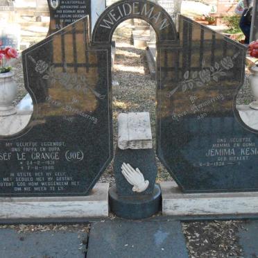 WEIDEMAN Josef le Grange 1931-1988 &amp; Jemima Kesia RIEKERT 1934-