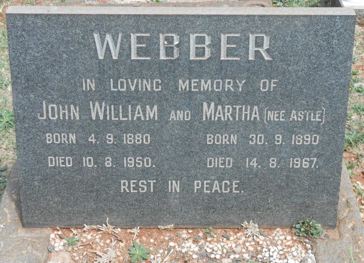 WEBBER John William 1880-1950 &amp; Martha ASTLE 1890-1967